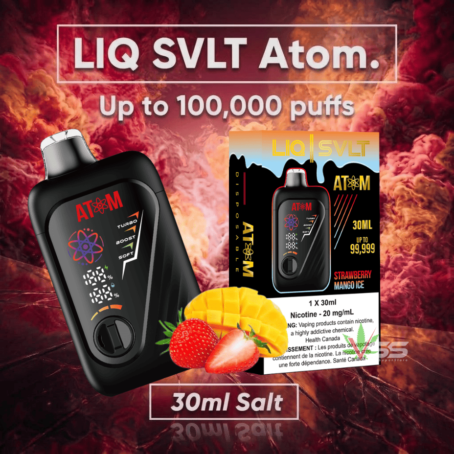 LIQ SVLT Atom 100K Disposable Vape-Strawberry Mango Ice Steinbach Vape SuperStore and Bong Shop Manitoba Canada