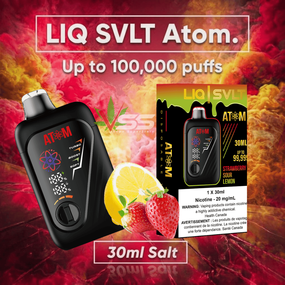 LIQ SVLT Atom 100K Disposable Vape-Strawberry Sour Lemon Steinbach Vape SuperStore and Bong Shop Manitoba Canada