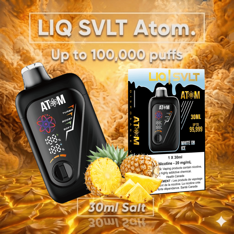 LIQ SVLT Atom 100K Disposable Vape-White GB Ice Steinbach Vape SuperStore and Bong Shop Manitoba Canada