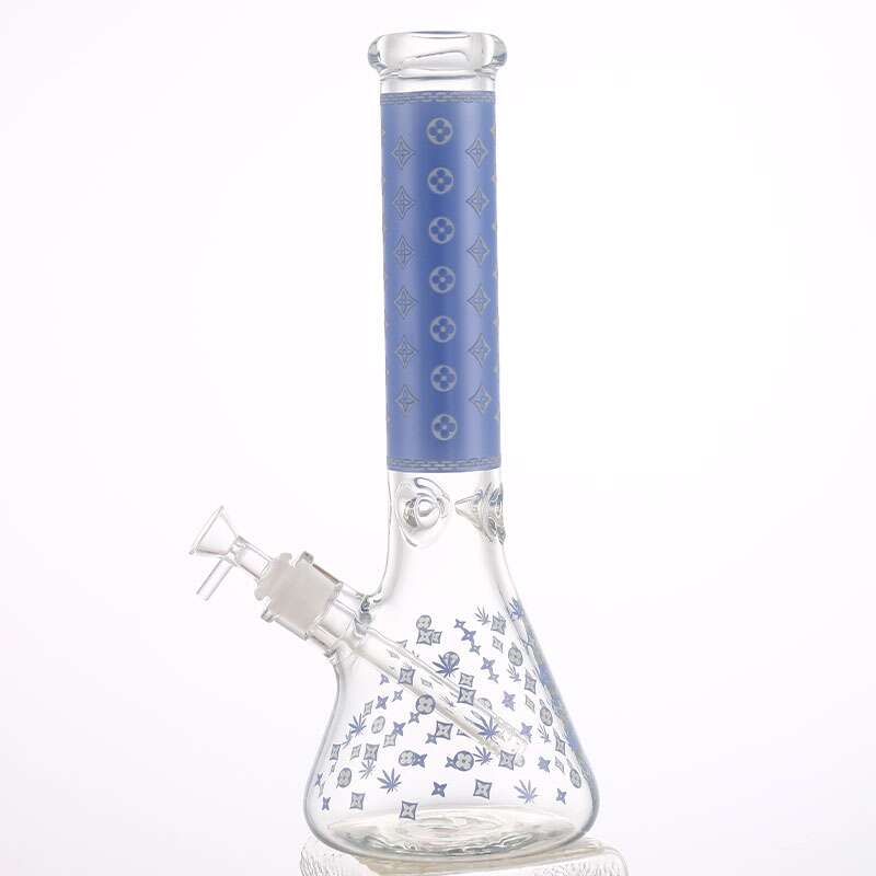 LV Pattern 7mm Beaker Bong-Glow In The Dark-14.5" 7mm / Blue Steinbach Vape SuperStore and Bong Shop Manitoba Canada