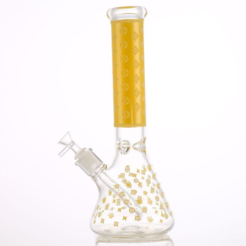 LV Pattern 7mm Beaker Bong-Glow In The Dark-14.5" 7mm / Yellow Steinbach Vape SuperStore and Bong Shop Manitoba Canada