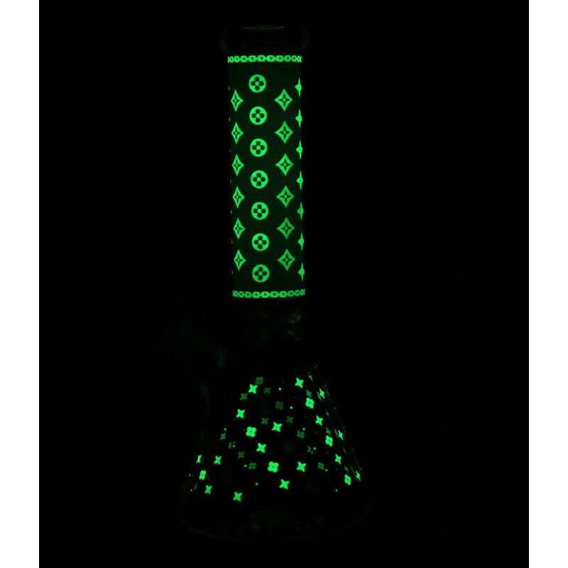 LV Pattern 7mm Beaker Bong-Glow In The Dark-14.5" Steinbach Vape SuperStore and Bong Shop Manitoba Canada