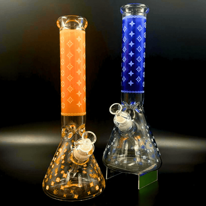 LV Pattern 7mm Beaker Bong-Glow In The Dark-14.5" Steinbach Vape SuperStore and Bong Shop Manitoba Canada