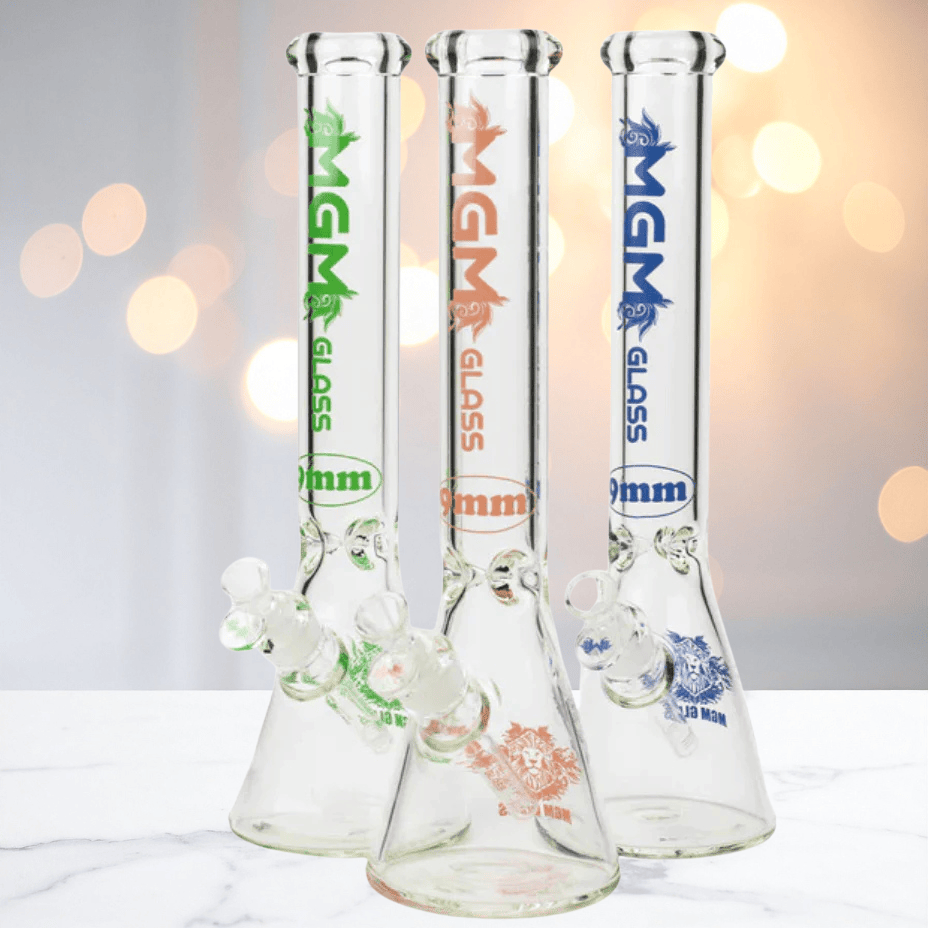 MGM Glass 9mm Coloured logo Beaker Bong 16" 9mm Steinbach Vape SuperStore and Bong Shop Manitoba Canada