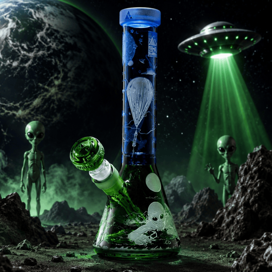 Milkyway 7mm Roswell 1947 Beaker-10" Blue & Green Steinbach Vape SuperStore and Bong Shop Manitoba Canada