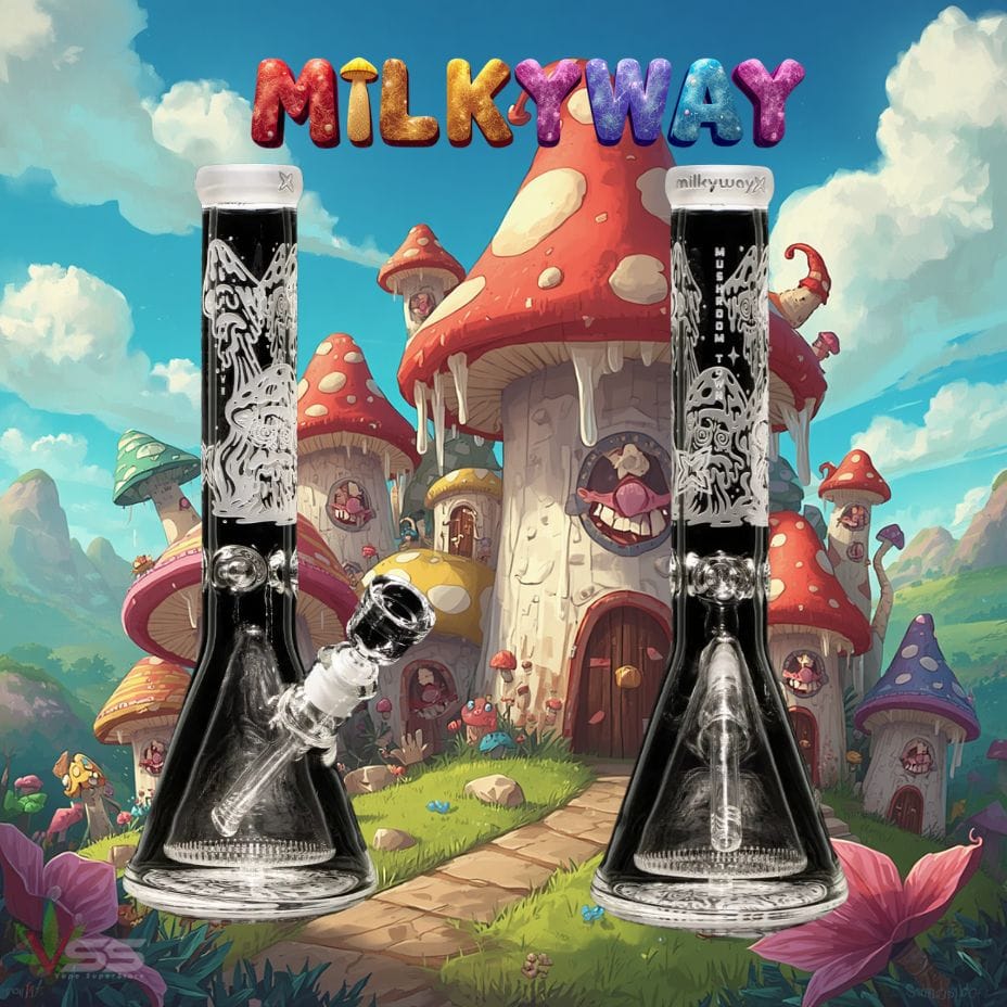 Milkyway 9mm Mushroom Town Beaker Bong w/Collins Perc-14" Steinbach Vape SuperStore and Bong Shop Manitoba Canada