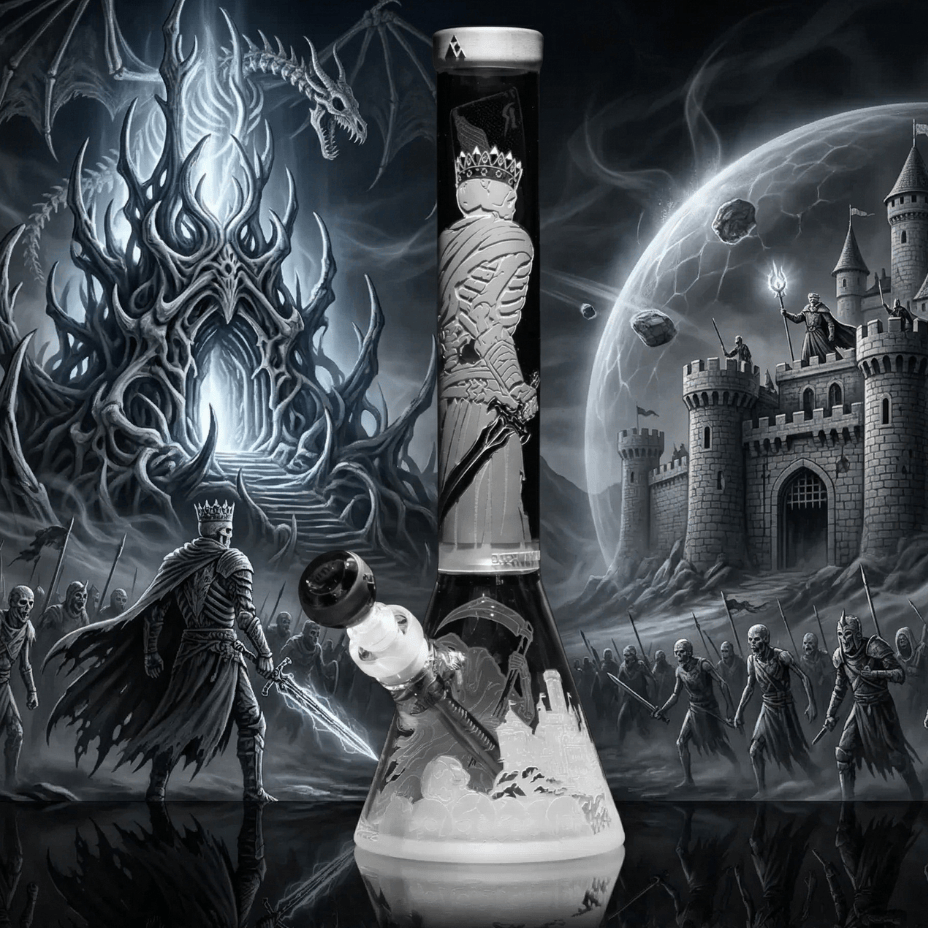 Milkyway Retribution 9mm Sandblasted Etched Beaker-16" Steinbach Vape SuperStore and Bong Shop Manitoba Canada