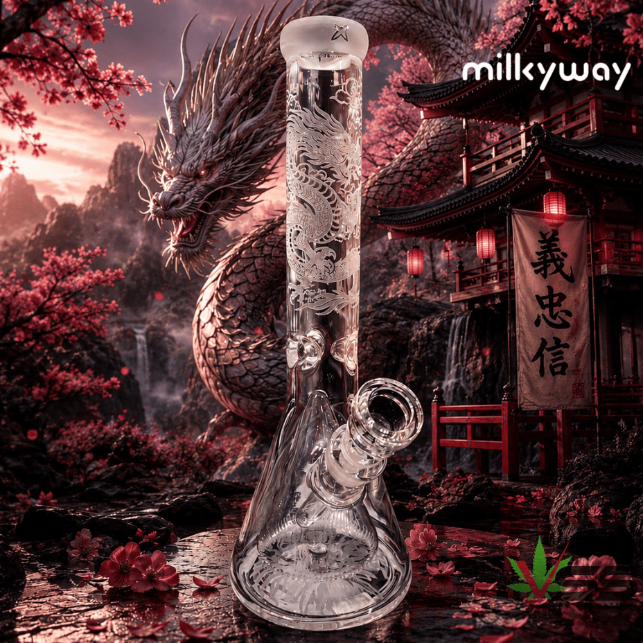 Milkyway X 9mm Dragons Heart Beaker w/Collins Perc-14" 14" / 9mm Steinbach Vape SuperStore and Bong Shop Manitoba Canada