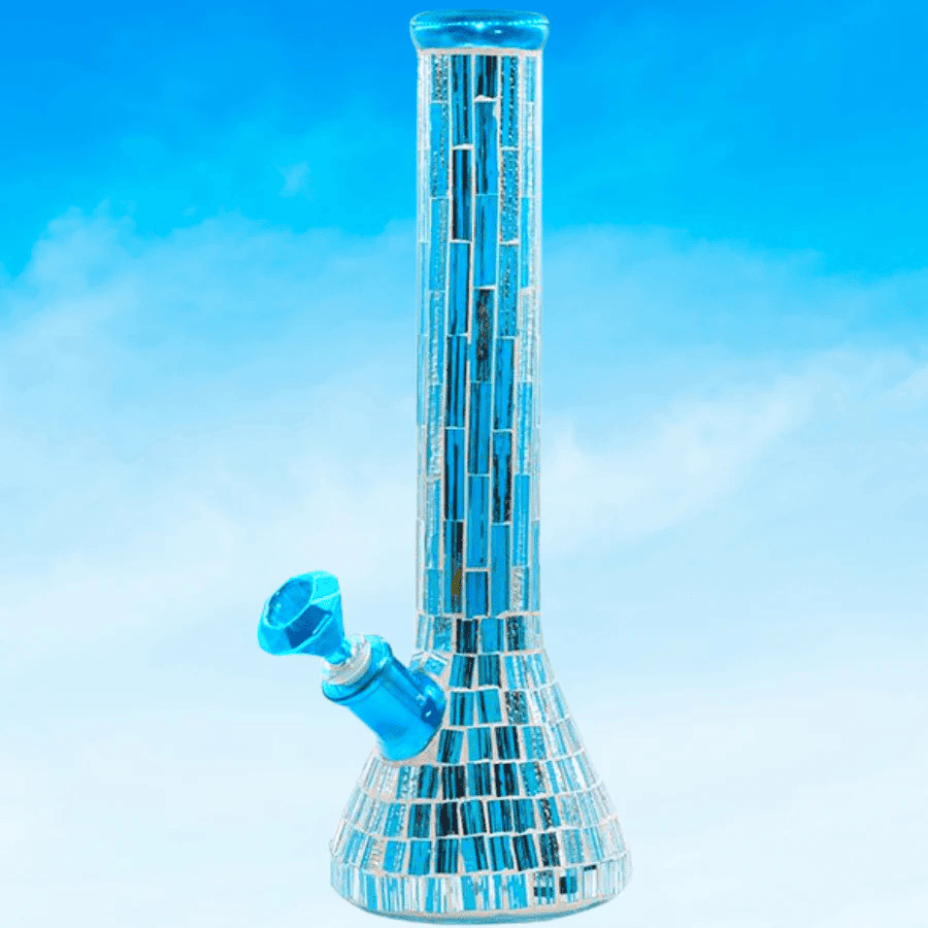 Mosiac Glass 7mm Blue Mirror Beaker Bong 15" Steinbach Vape SuperStore and Bong Shop Manitoba Canada