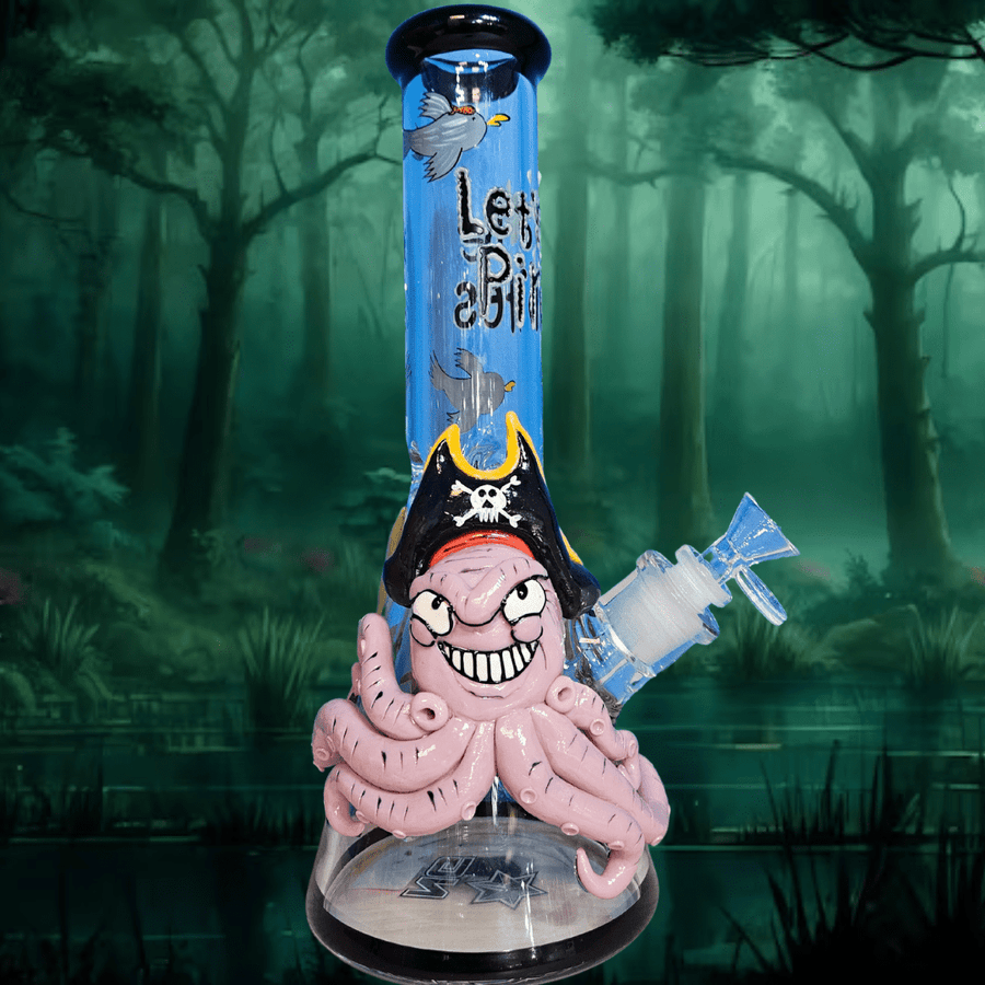 Nice Glass 3D Glow-in-the-Dark Octopus Pirate 7mm Beaker-13" 7mm Steinbach Vape SuperStore and Bong Shop Manitoba Canada