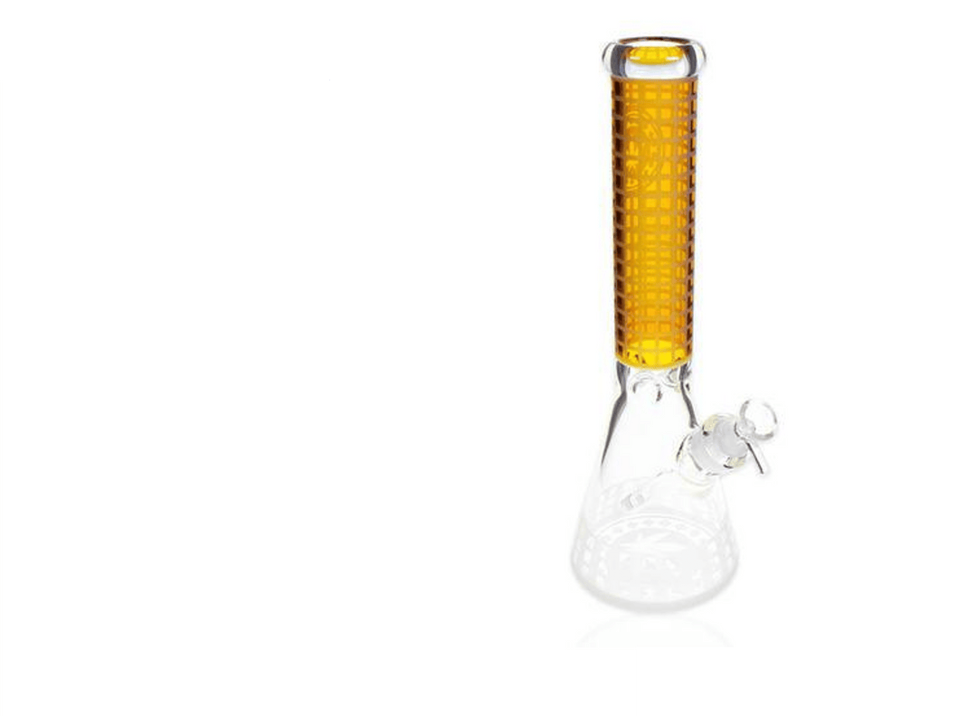 Plain Jane Glass Gridded Sandblasted Weed Leaf Beaker-14" 7mm / Yellow Steinbach Vape SuperStore and Bong Shop Manitoba Canada