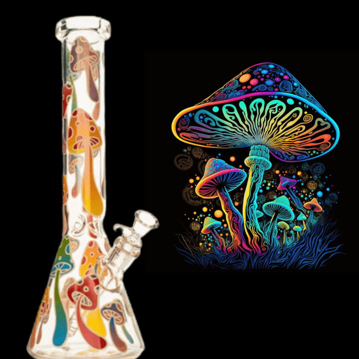 Red Eye 7mm Glow-in-the-Dark Mushroom Magic Beaker-15" Steinbach Vape SuperStore and Bong Shop Manitoba Canada