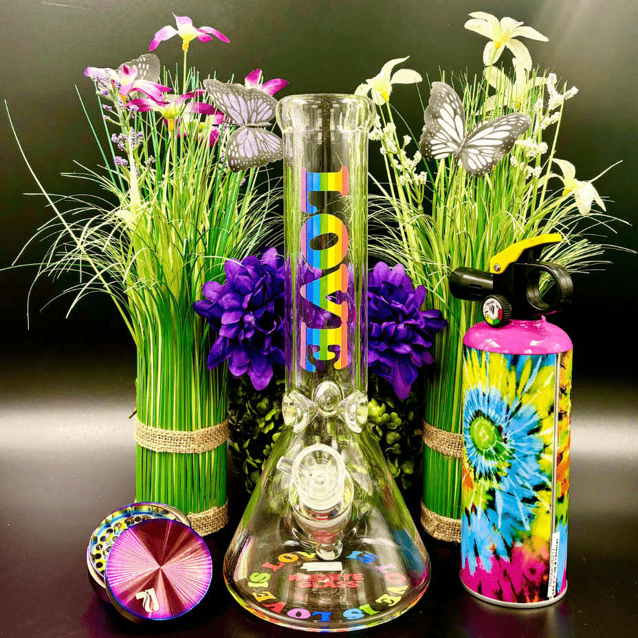Red Eye 7mm Rainbow Love Beaker Bong-12" Steinbach Vape SuperStore and Bong Shop Manitoba Canada
