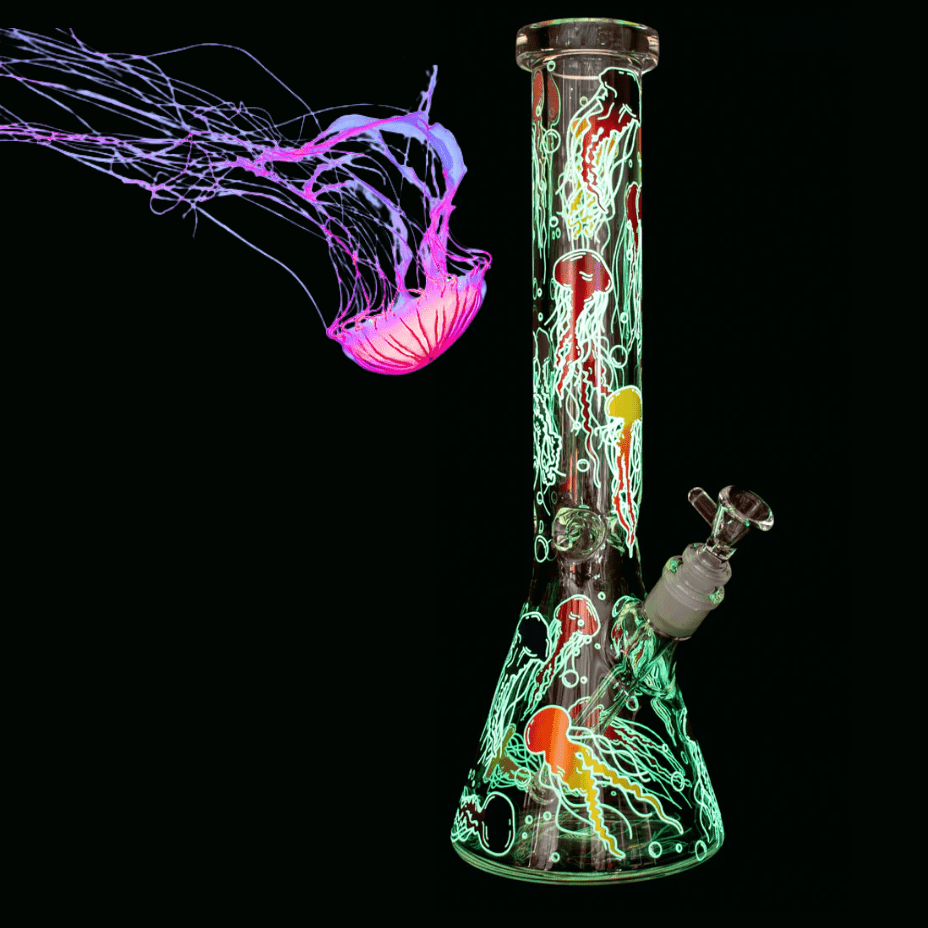 Red Eye Glass 7mm Jellyfish Glow In The Dark Beaker 15" Steinbach Vape SuperStore and Bong Shop Manitoba Canada