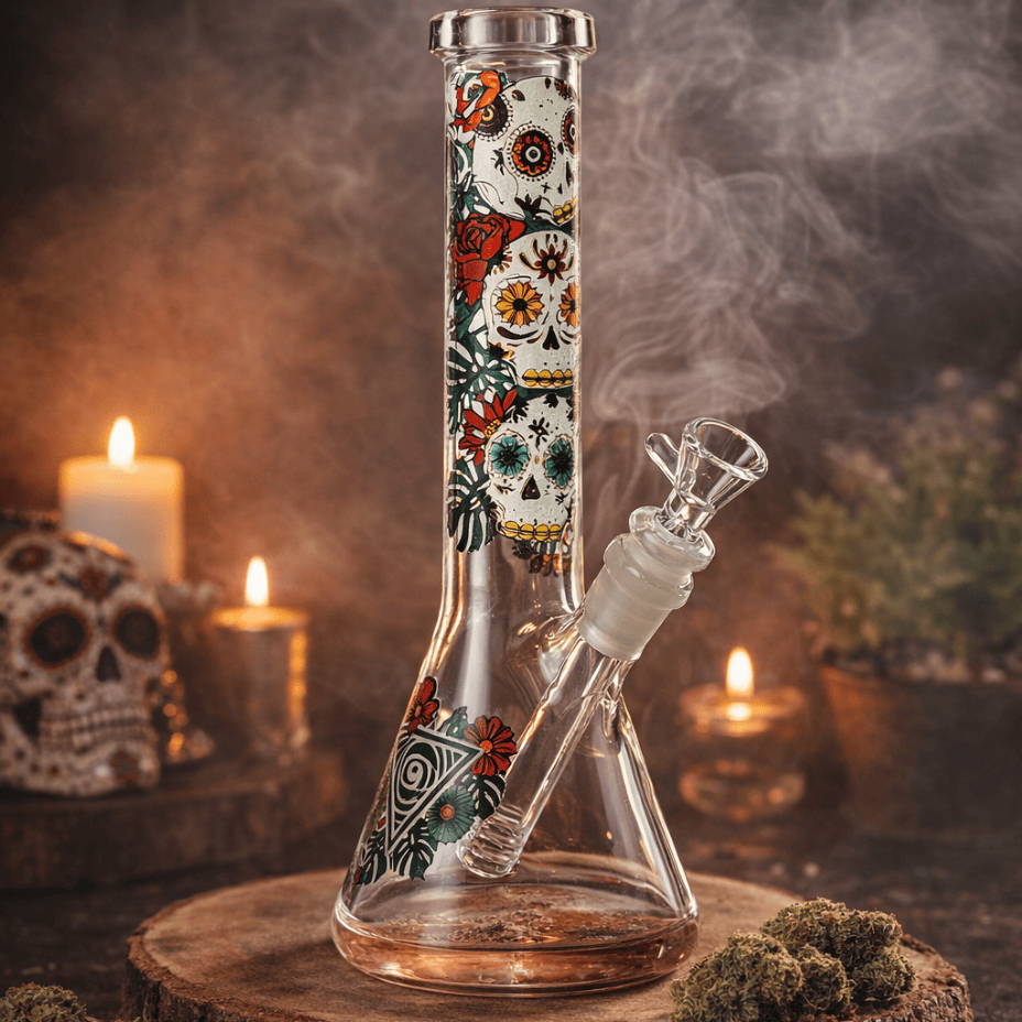 Red Eye Glass 7mm Sugar Skull Glow In The Dark Beaker-15" Beaker Steinbach Vape SuperStore and Bong Shop Manitoba Canada