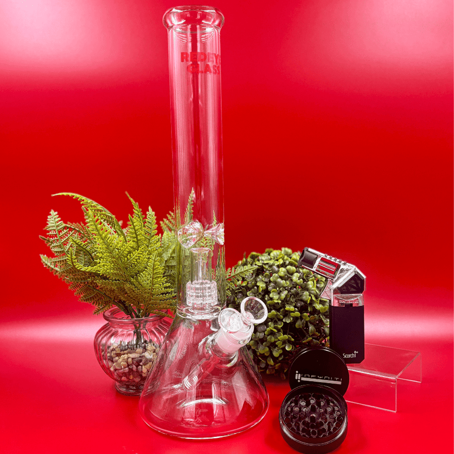 Red Eye Glass Dual Chamber 7mm Matrix Perc Beaker Bong 16" Steinbach Vape SuperStore and Bong Shop Manitoba Canada