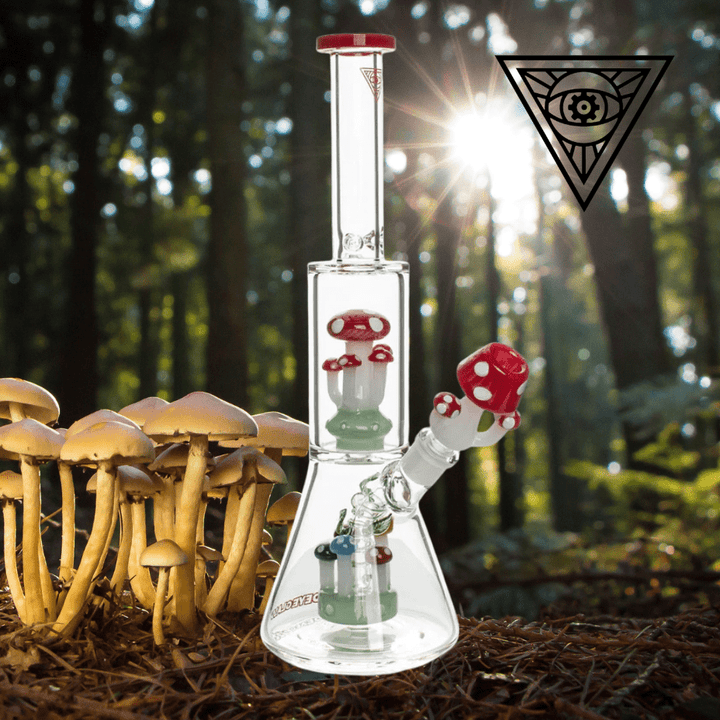Red Eye Glass Dual Chamber Amanita Beaker Bong 12" Steinbach Vape SuperStore and Bong Shop Manitoba Canada
