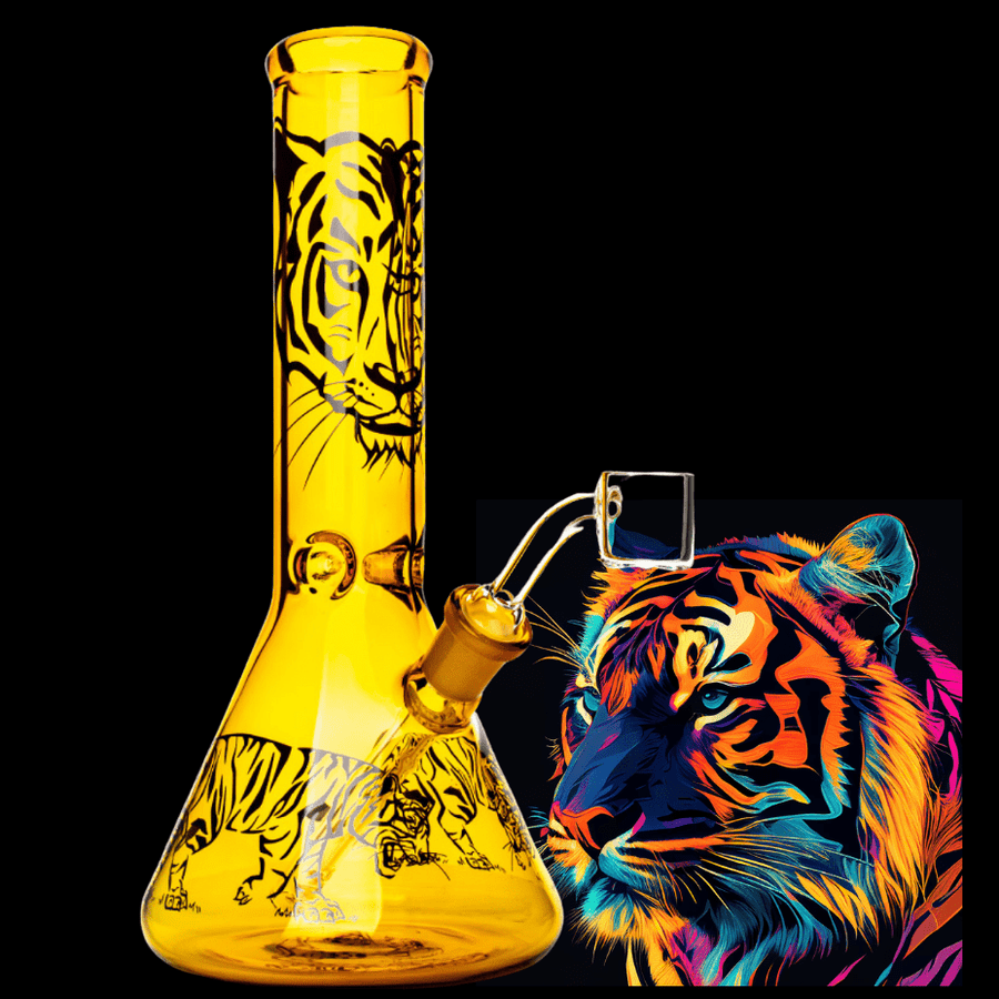 Red Eye Glass Honey Gold Tiger Beaker Base Concentrate Rig-8.5" Steinbach Vape SuperStore and Bong Shop Manitoba Canada