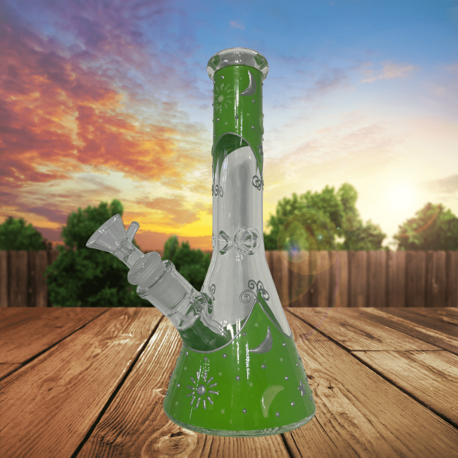 Retro Glass 5mm Celestial Glow-In-The-Dark Beaker Bong 10" Grass Green Steinbach Vape SuperStore and Bong Shop Manitoba Canada