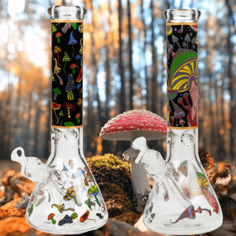 Retro Glass 9mm Mushroom Beaker 14" Steinbach Vape SuperStore and Bong Shop Manitoba Canada