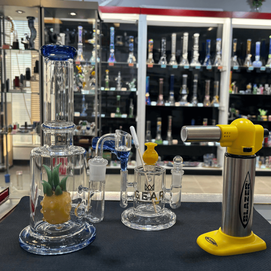 Retro Glass Pineapple Perc Dab Rig 11" Blue Steinbach Vape SuperStore and Bong Shop Manitoba Canada