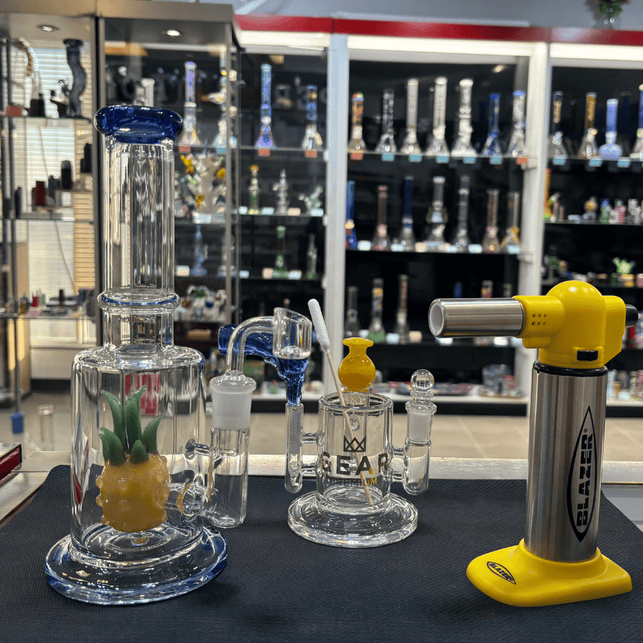 Retro Glass Pineapple Perc Dab Rig 11" Blue Steinbach Vape SuperStore and Bong Shop Manitoba Canada