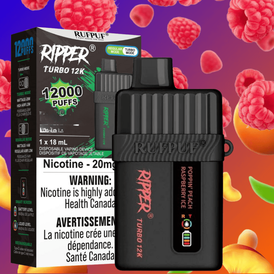 Ripper Turbo 12K Disposable Vape-Poppin' Peach Raspberry Ice 12000 Puffs / 20mg Steinbach Vape SuperStore and Bong Shop Manitoba Canada
