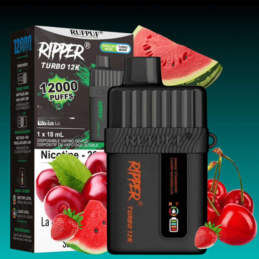 Ripper Turbo 12K Disposable Vape-Savage Strawberry Cherry Watermelon 12000 Puffs / 20mg Steinbach Vape SuperStore and Bong Shop Manitoba Canada