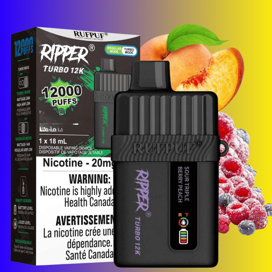 Ripper Turbo 12K Disposable Vape-Sour Triple Berry Peach 12000 Puffs / 20mg Steinbach Vape SuperStore and Bong Shop Manitoba Canada