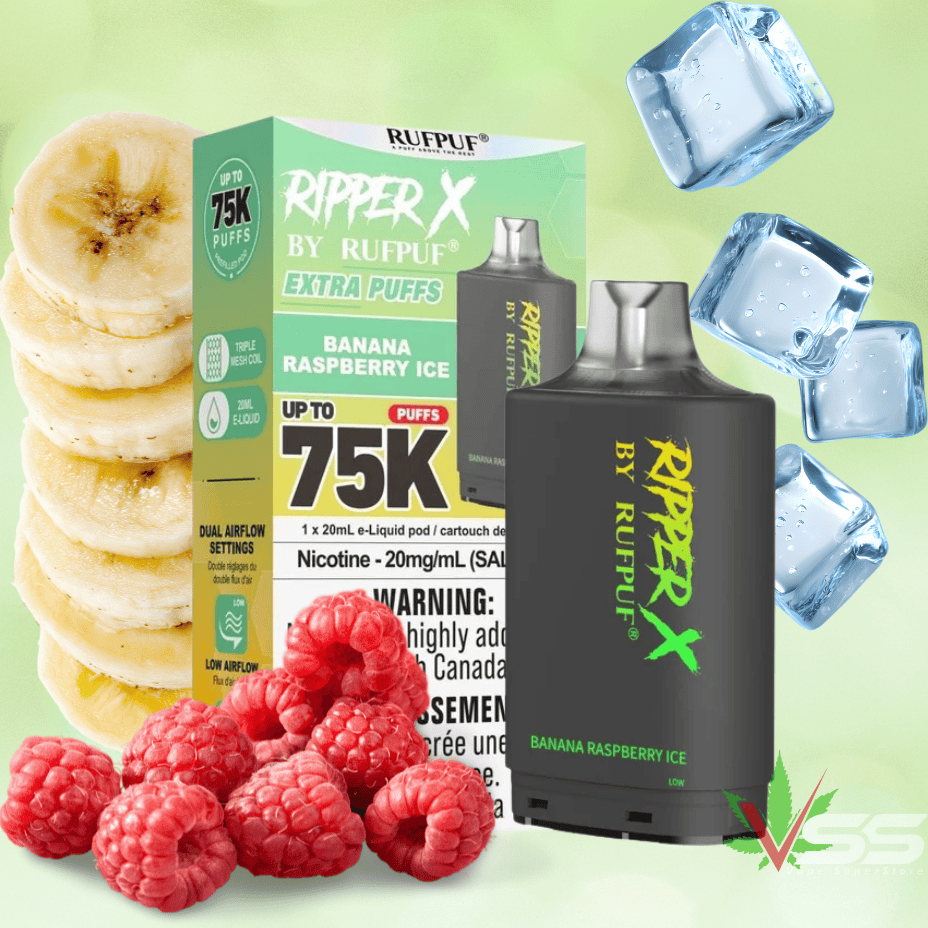 Ripper X RufPuf Ripper X 75k Turbo Pod - Banana Raspberry 20mg / 75K Steinbach Vape SuperStore and Bong Shop Manitoba Canada