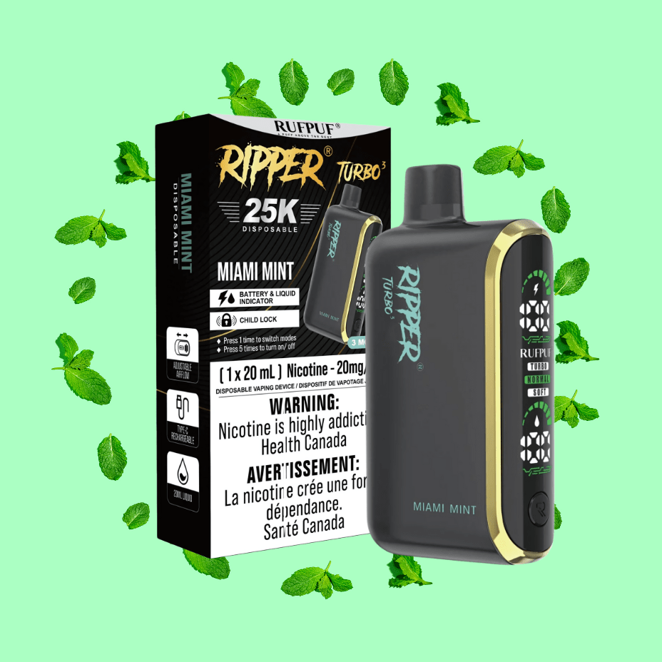 Rufpuf Ripper T3 Disposable Vape-Miami Mint 25000 Puffs / 20mg Steinbach Vape SuperStore and Bong Shop Manitoba Canada