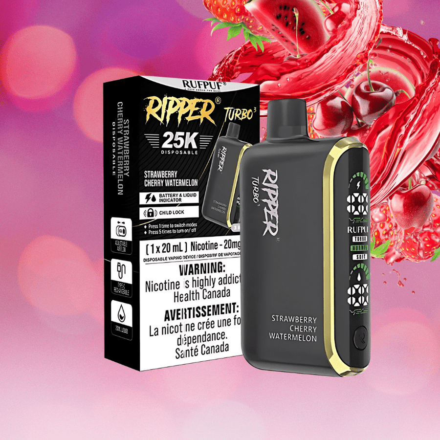 Rufpuf Ripper T3 Disposable Vape-Strawberry Cherry Watermelon 25000 Puffs / 20mg Steinbach Vape SuperStore and Bong Shop Manitoba Canada