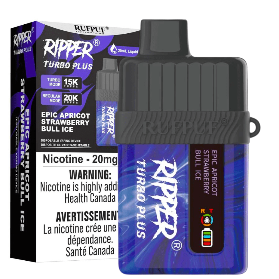 RufPuf Ripper Turbo Plus 20K Disposable Vape - Epic Apricot Strawberry Bull Ice 20000 Puffs / 20mg Steinbach Vape SuperStore and Bong Shop Manitoba Canada