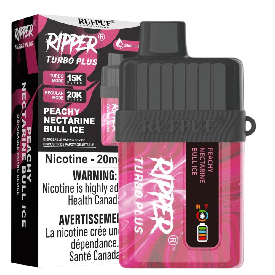 RufPuf Ripper Turbo Plus 20K Disposable Vape - Peachy Nectarine Bull Ice 20000 Puffs / 20mg Steinbach Vape SuperStore and Bong Shop Manitoba Canada