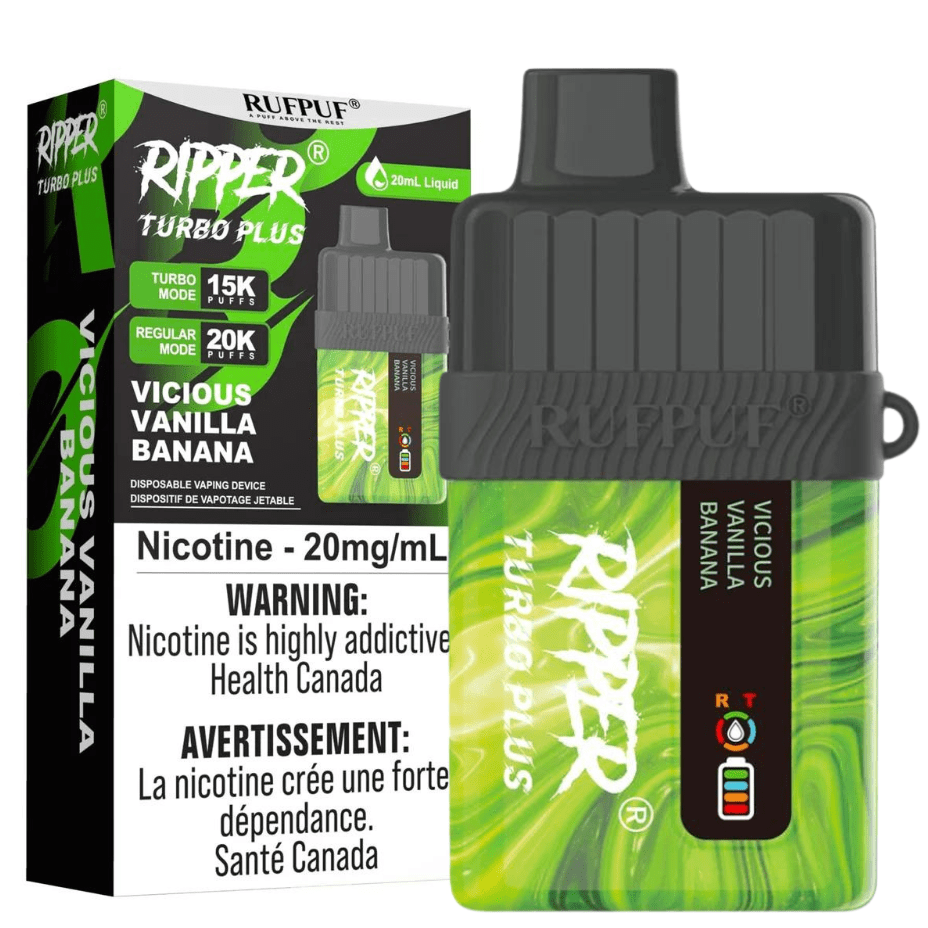 RufPuf Ripper Turbo Plus 20K Disposable Vape - Vicious Vanilla Banana 20000 Puffs / 20mg Steinbach Vape SuperStore and Bong Shop Manitoba Canada