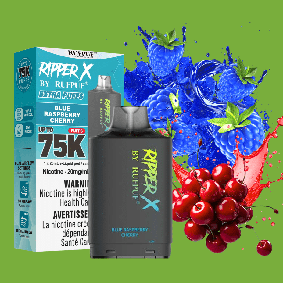 RufPuf Ripper X 75K Turbo Pod - Blue Raspberry Cherry Steinbach Vape SuperStore and Bong Shop Manitoba Canada