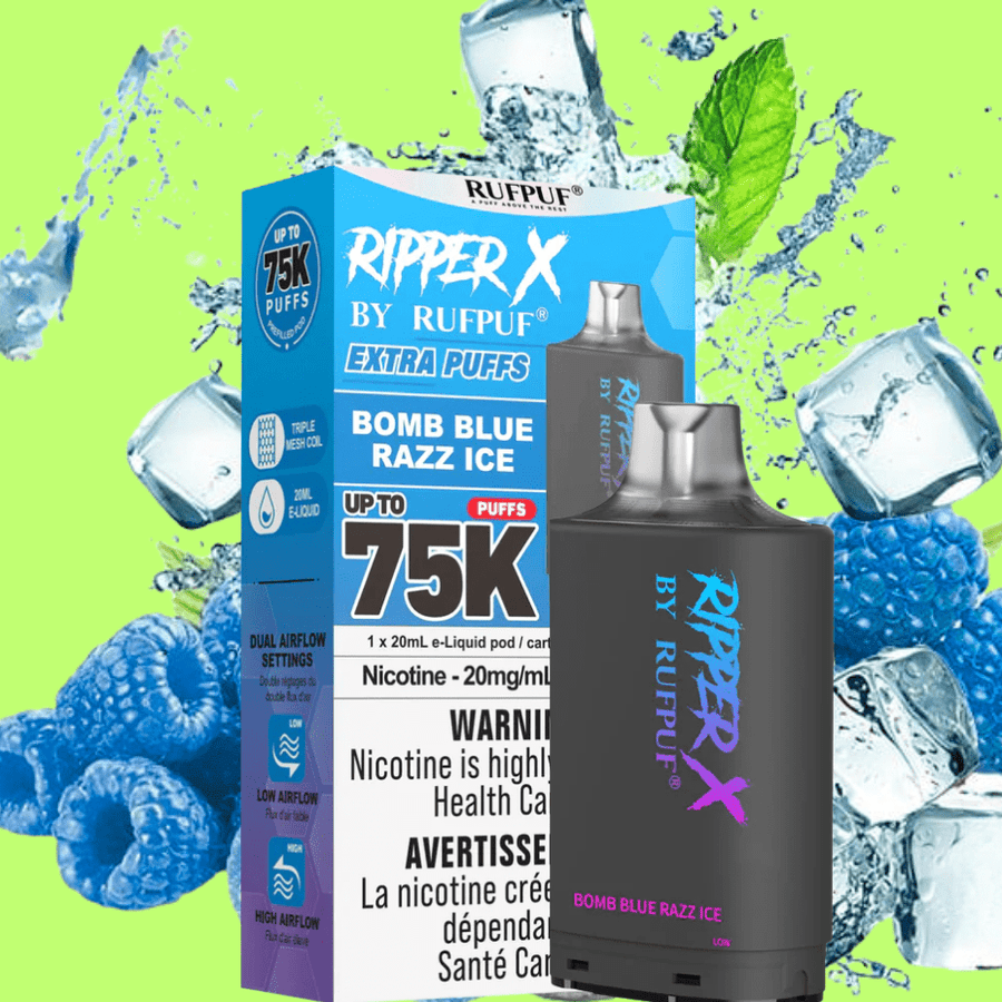 RufPuf Ripper X 75K Turbo Pod-Bomb Blue Razz Ice Steinbach Vape SuperStore and Bong Shop Manitoba Canada