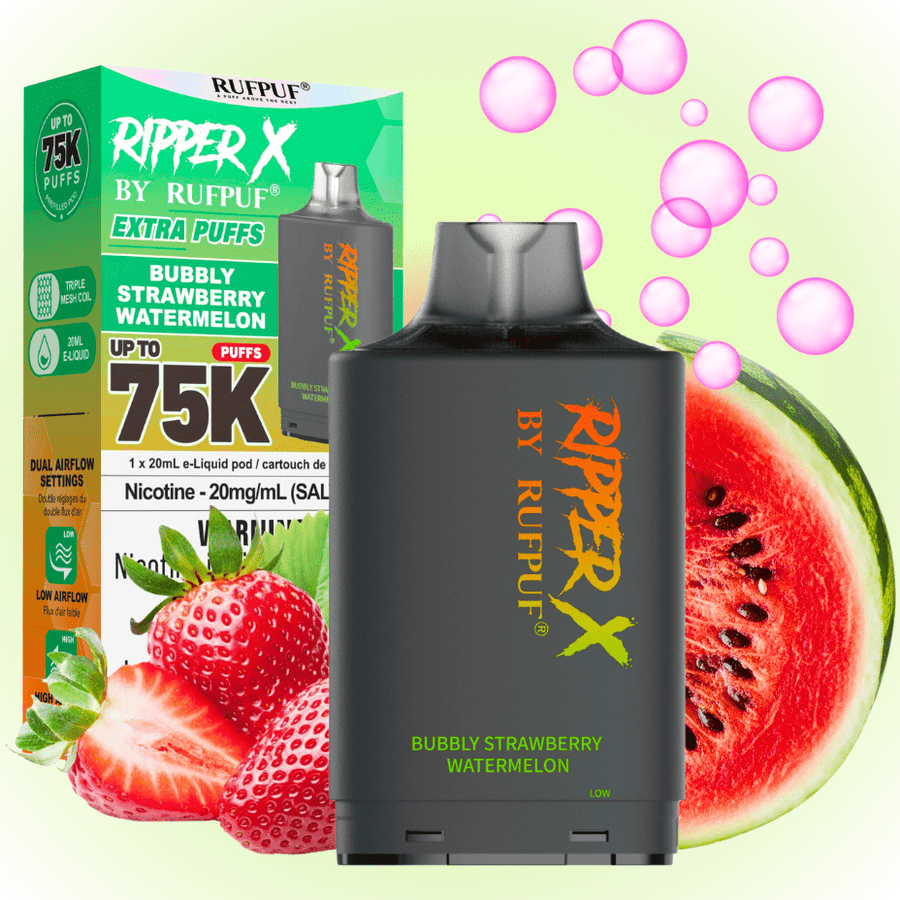 RufPuf Ripper X 75k Turbo Pod - Bubbly Strawberry Watermelon 20mg / 75000 Puffs Steinbach Vape SuperStore and Bong Shop Manitoba Canada