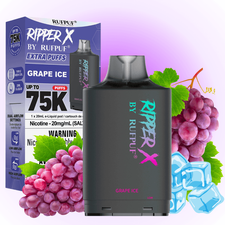 RufPuf Ripper X 75k Turbo Pod - Grape Ice 20mg / 75000 Puffs Steinbach Vape SuperStore and Bong Shop Manitoba Canada