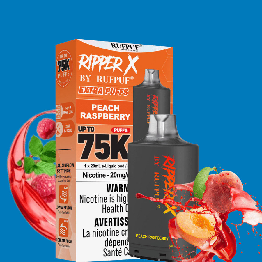 RufPuf Ripper X 75k Turbo Pod - Peach Raspberry 20mg / 75000 Puffs Steinbach Vape SuperStore and Bong Shop Manitoba Canada