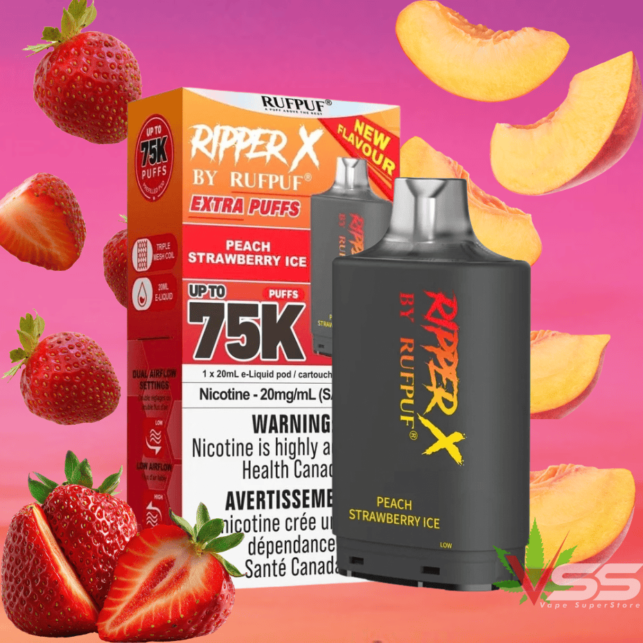 Rufpuf Ripper X 75K Turbo Pod-Peach Strawberry Ice 20mg / 75K Steinbach Vape SuperStore and Bong Shop Manitoba Canada