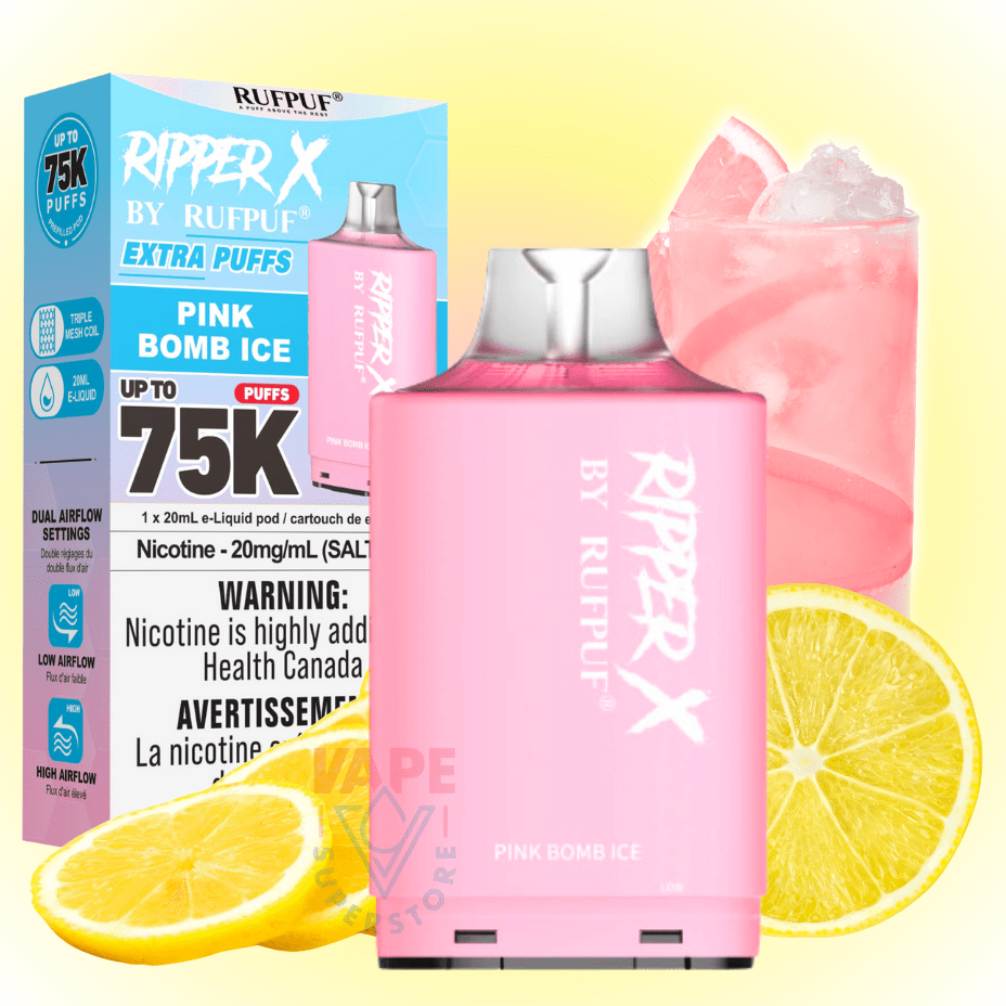 RufPuf Ripper X 75k Turbo Pod - Pink Bomb Ice 20mg/mL / 75K Steinbach Vape SuperStore and Bong Shop Manitoba Canada