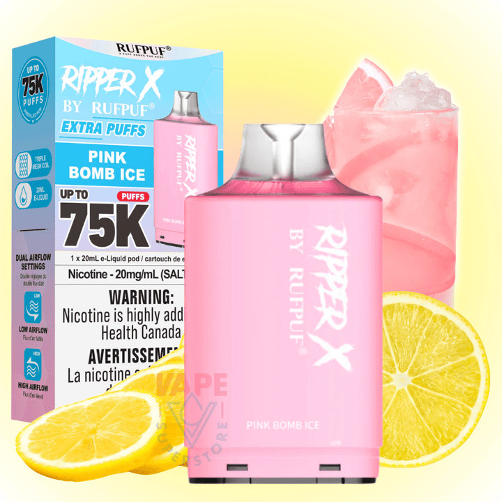 RufPuf Ripper X 75k Turbo Pod - Pink Bomb Ice 20mg/mL / 75K Steinbach Vape SuperStore and Bong Shop Manitoba Canada
