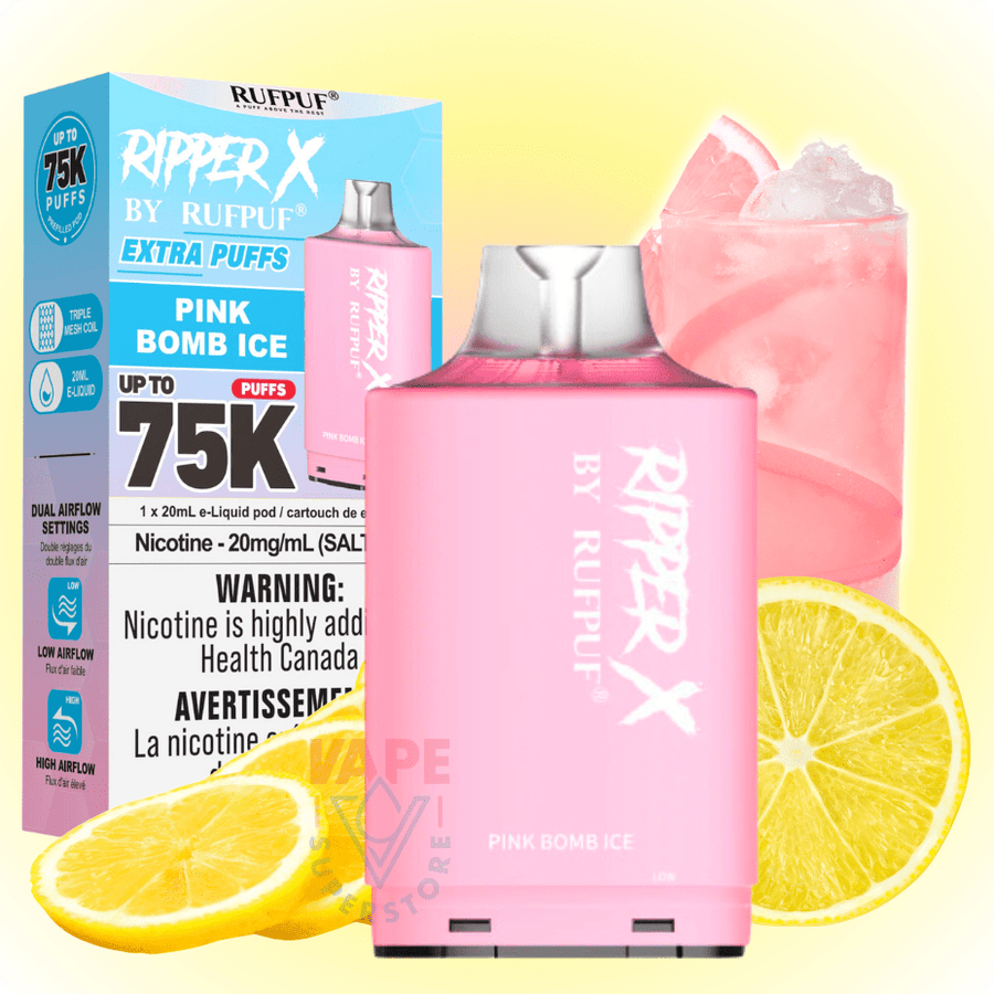 RufPuf Ripper X 75k Turbo Pod - Pink Bomb Ice 20mg/mL / 75K Steinbach Vape SuperStore and Bong Shop Manitoba Canada