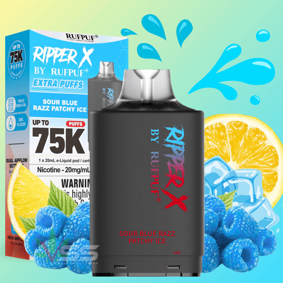 RufPuf Ripper X 75K Turbo Pod-Sour Blue Razz Patchy Ice Steinbach Vape SuperStore and Bong Shop Manitoba Canada