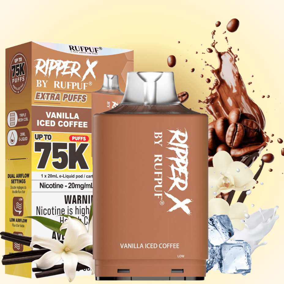 RufPuf Ripper X 75K Turbo Pod - Vanilla Iced Coffee 20mg / 75000 Puffs Steinbach Vape SuperStore and Bong Shop Manitoba Canada