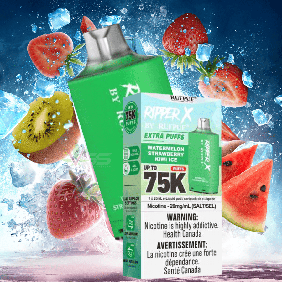 RufPuf Ripper X 75k Turbo Pod - Watermelon Strawberry Kiwi Ice 20mg / 75000 Puffs Steinbach Vape SuperStore and Bong Shop Manitoba Canada