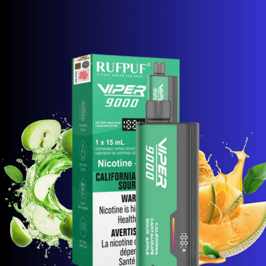 Rufpuf Viper 9000 Disposable Vape-California Cantaloupe Sour Apple Steinbach Vape SuperStore and Bong Shop Manitoba Canada