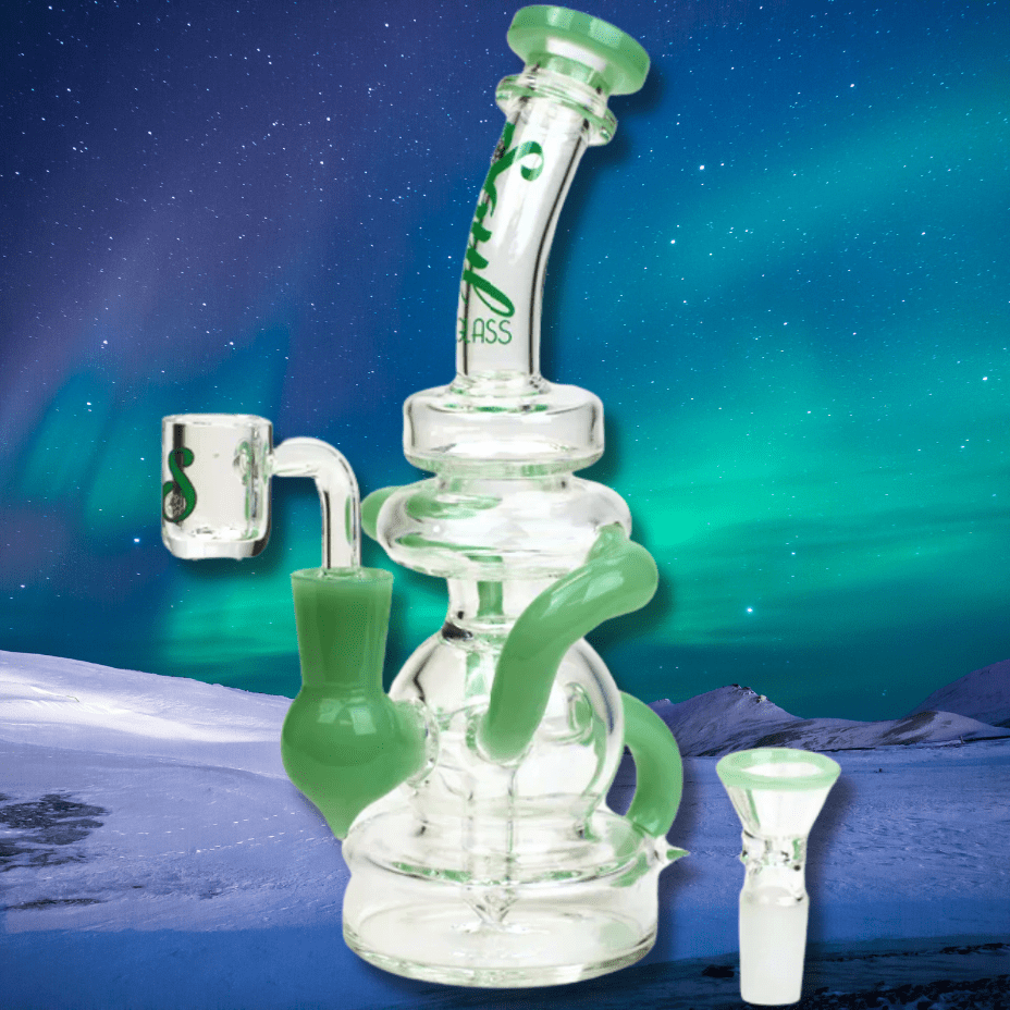 Soul Glass 2-in-1 Bent Neck Recycler 8" Green Steinbach Vape SuperStore and Bong Shop Manitoba Canada