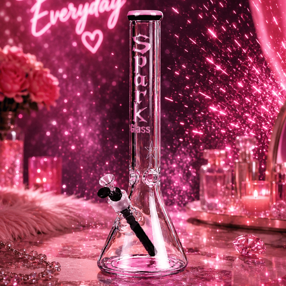 Spark Glass 9mm Colour Topped Beaker 18" 9mm / Pink Steinbach Vape SuperStore and Bong Shop Manitoba Canada